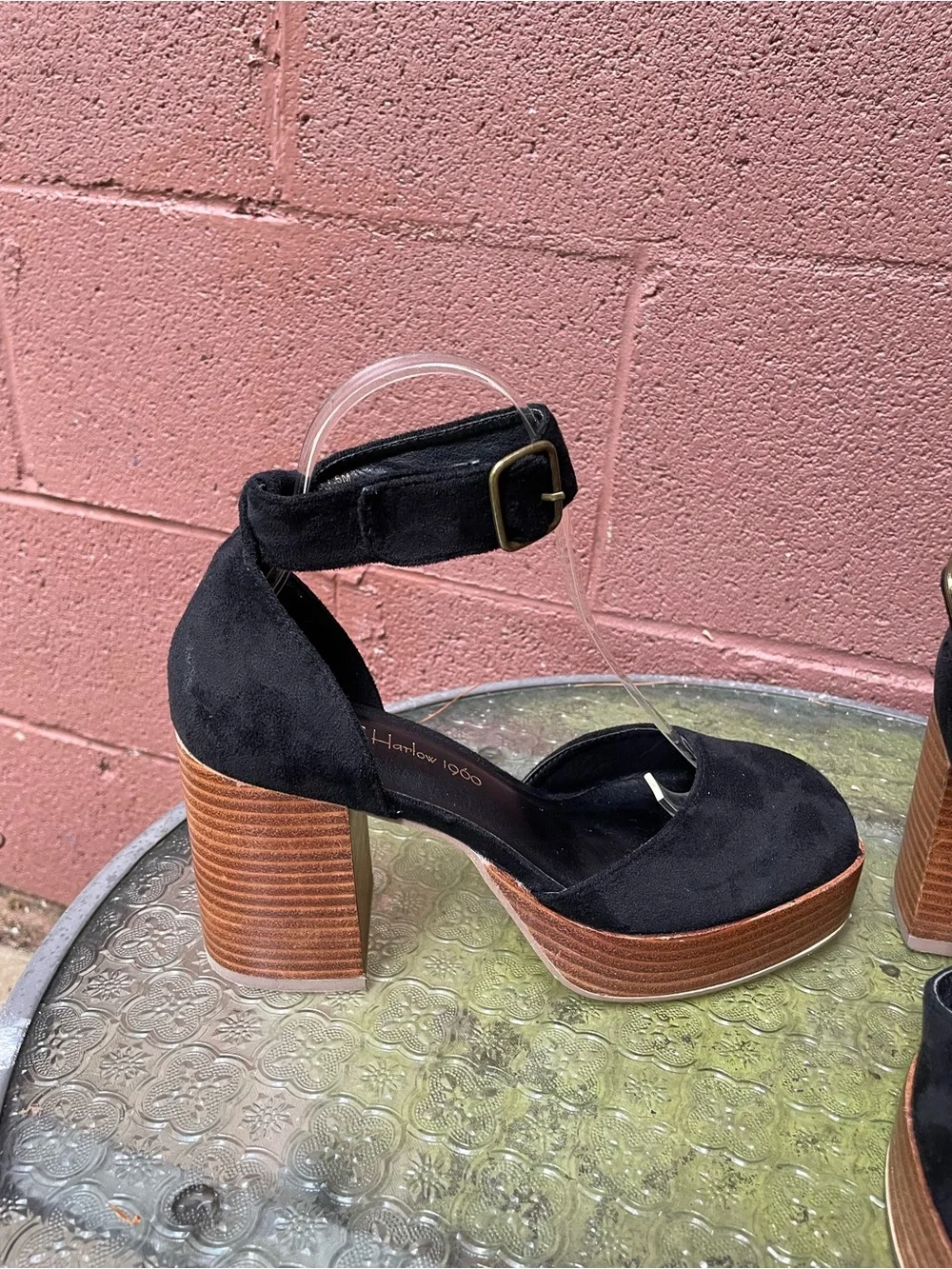 New House Of Harlow 1960 Platform Block Heel Ankle Strap Shoes Size 7.5